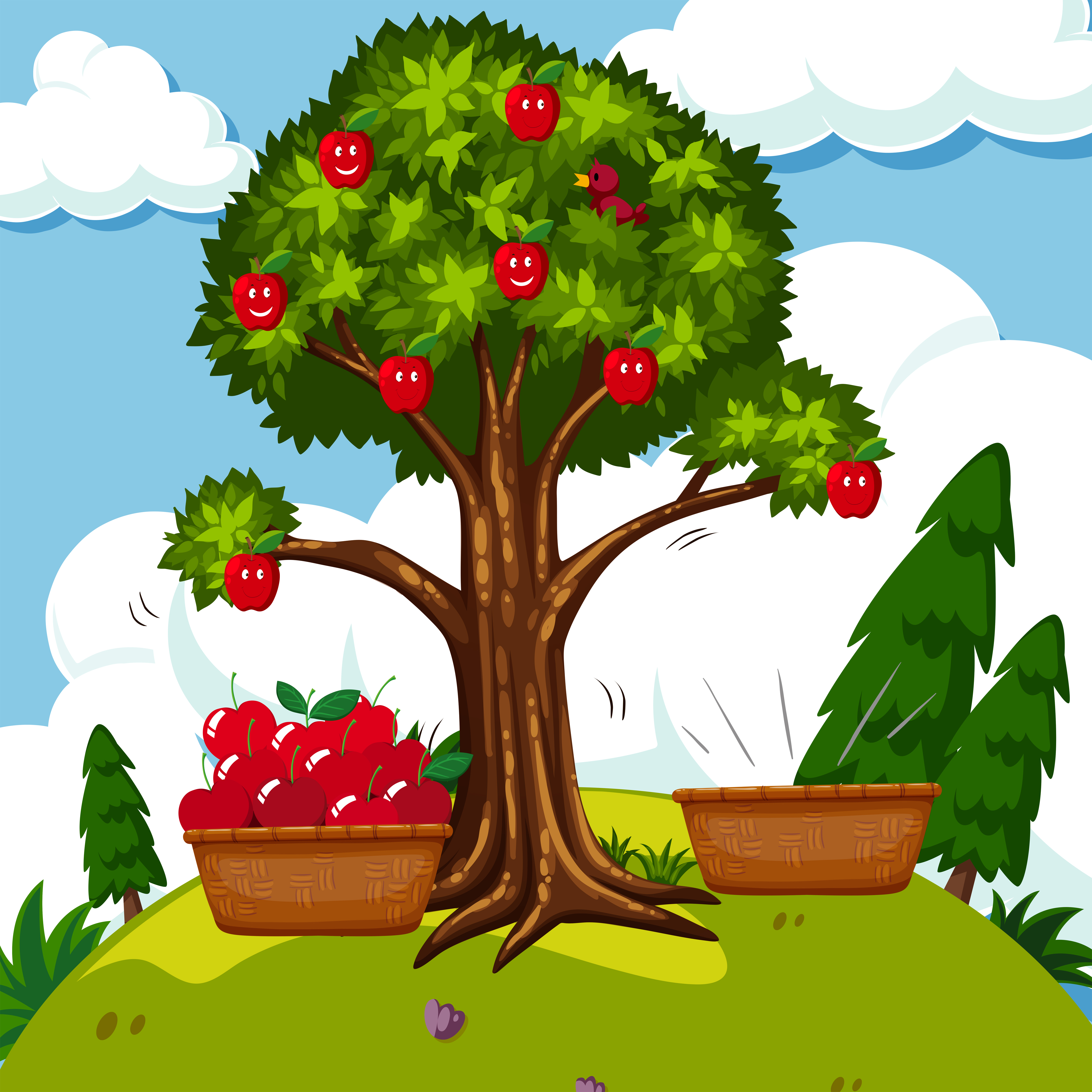 Red apple tree in the field