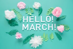 Hello, march. With white and rose paper flowers